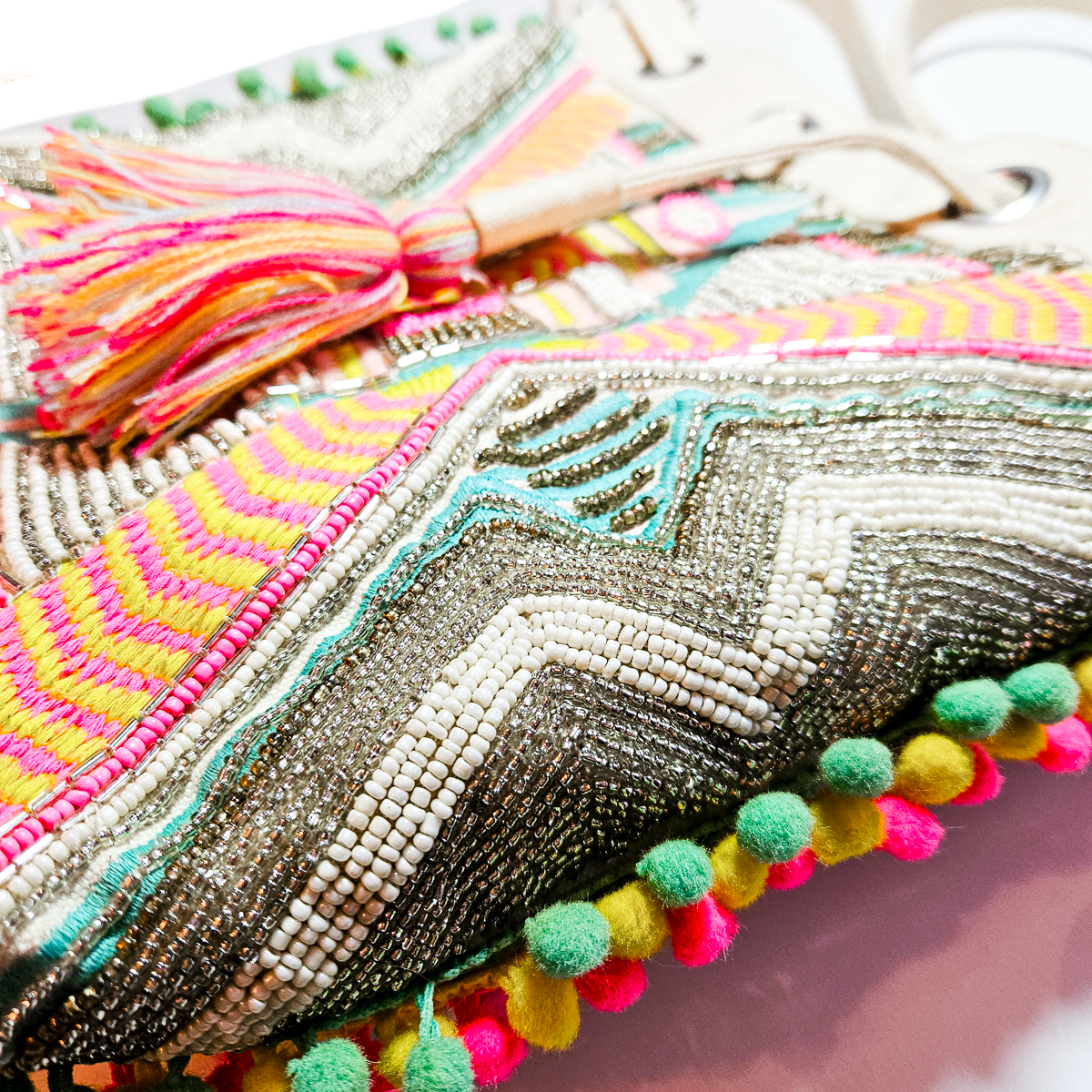 America and Beyond Hand Beaded Boho Bucket Bag