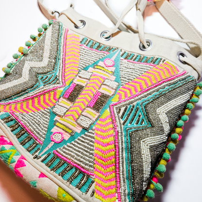 America and Beyond Hand Beaded Boho Bucket Bag
