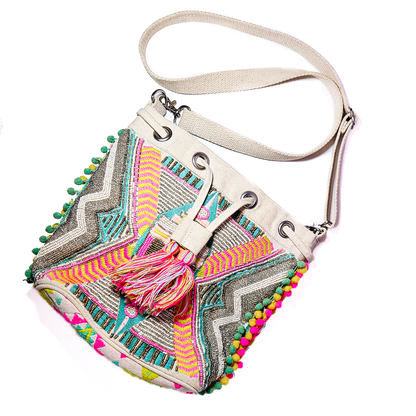 America and Beyond Hand Beaded Boho Bucket Bag