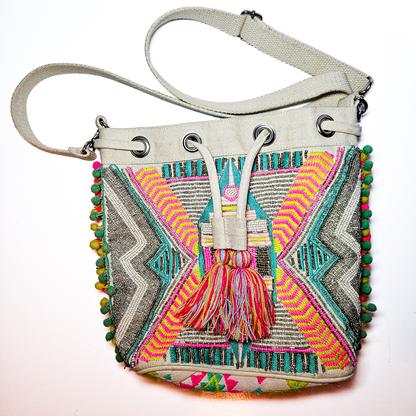 America and Beyond Hand Beaded Boho Bucket Bag