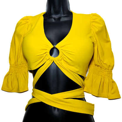 Estela Marys Yellow Tied Crop Top - Size M