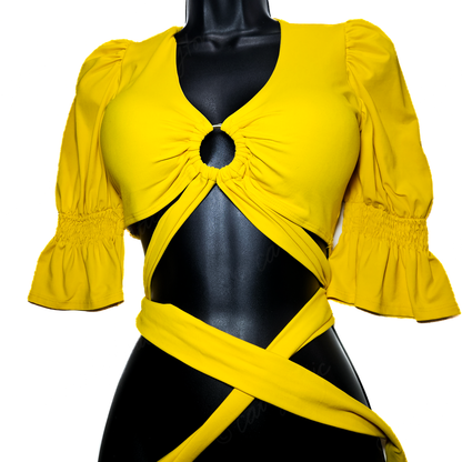 Estela Marys Yellow Tied Crop Top - Size M