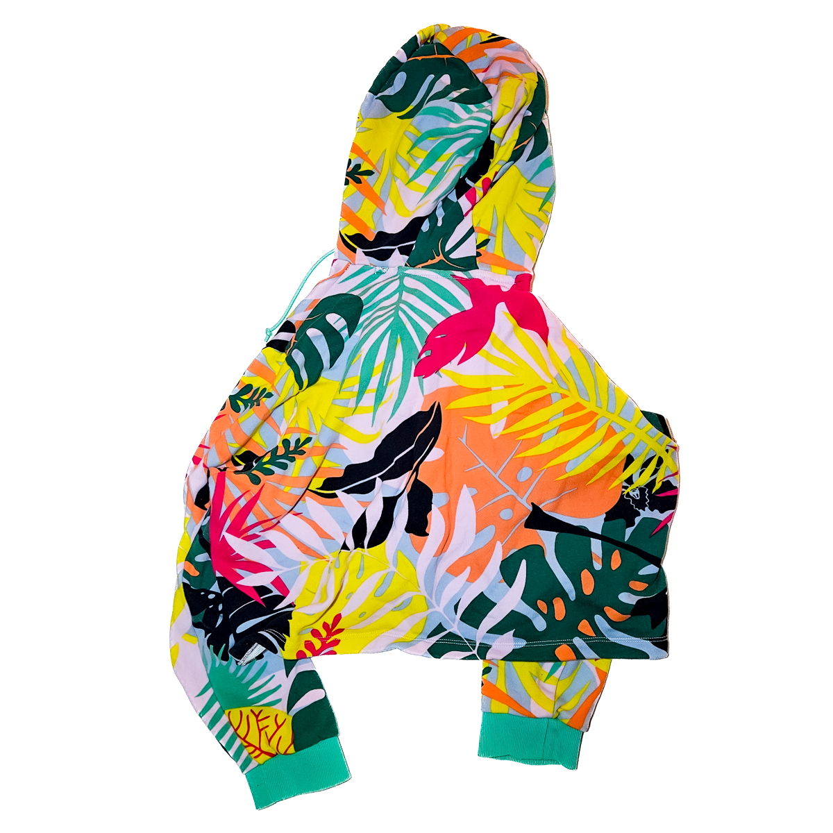 Adidas Originals x FARM Rio Tropical Monstera Cropped Hoodie Trefoil Logo Pullover - Size XL