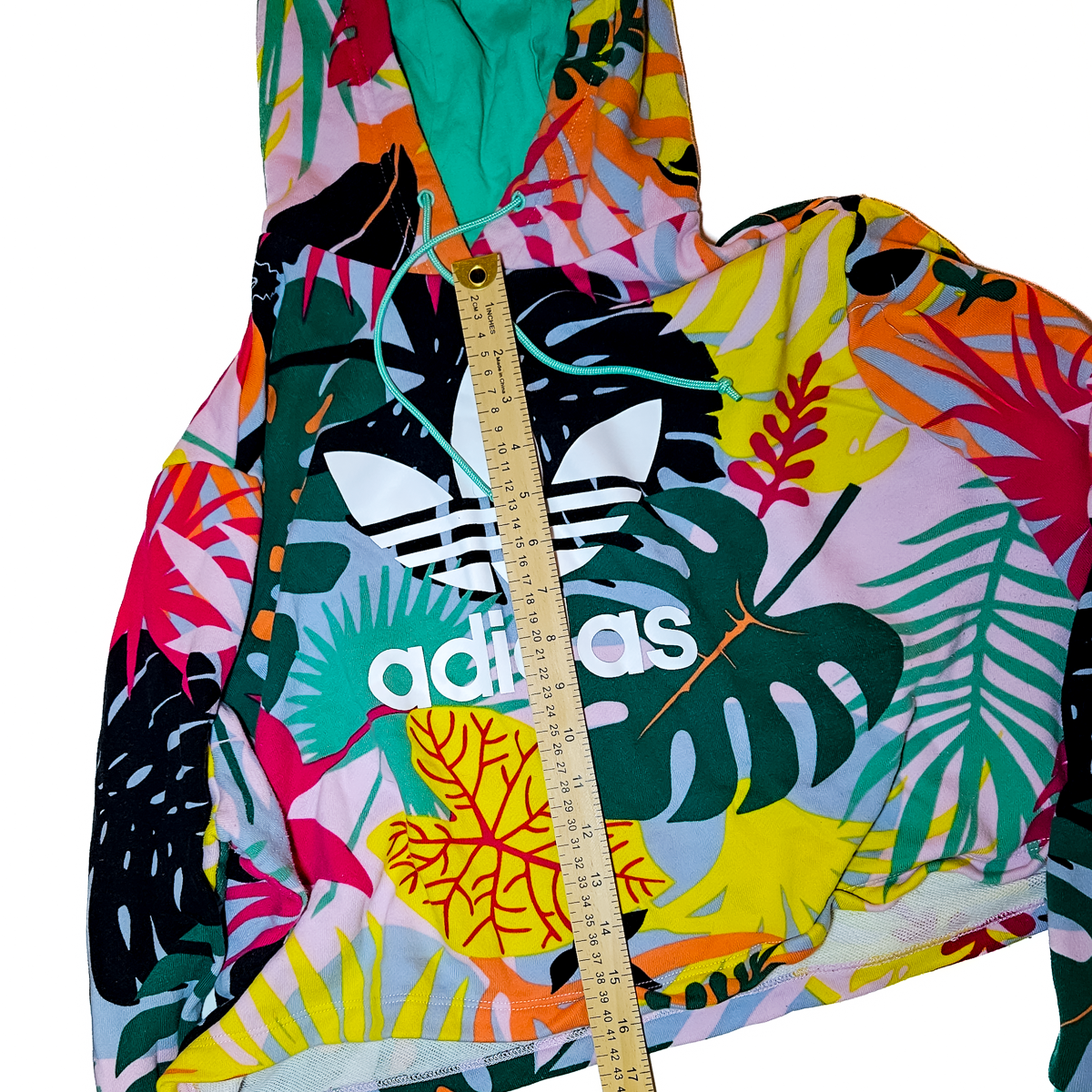 Adidas Originals x FARM Rio Tropical Monstera Cropped Hoodie Trefoil Logo Pullover - Size XL