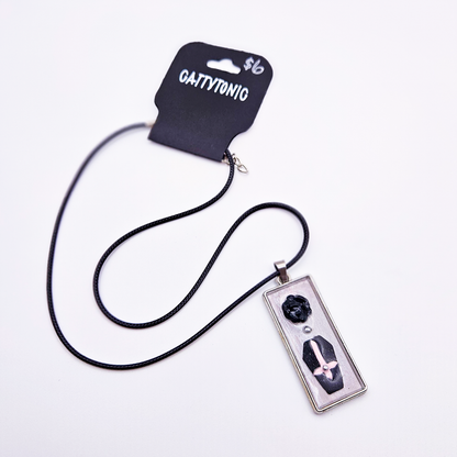 Coffin Pendant Necklace - Set in Bezel on Adjustable Black Cord