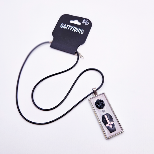Coffin Pendant Necklace - Set in Bezel on Adjustable Black Cord