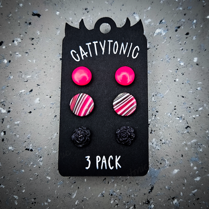 3 Pack Stud Earrings - Clay and Stainless Steel