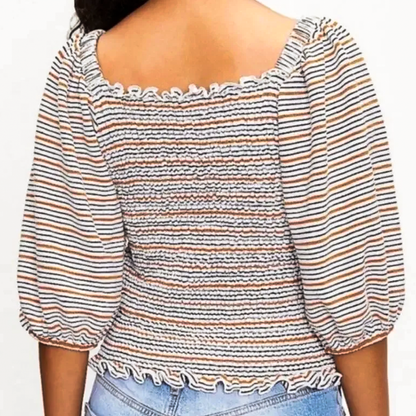 LOFT Striped Smocked Top - Women's Size S