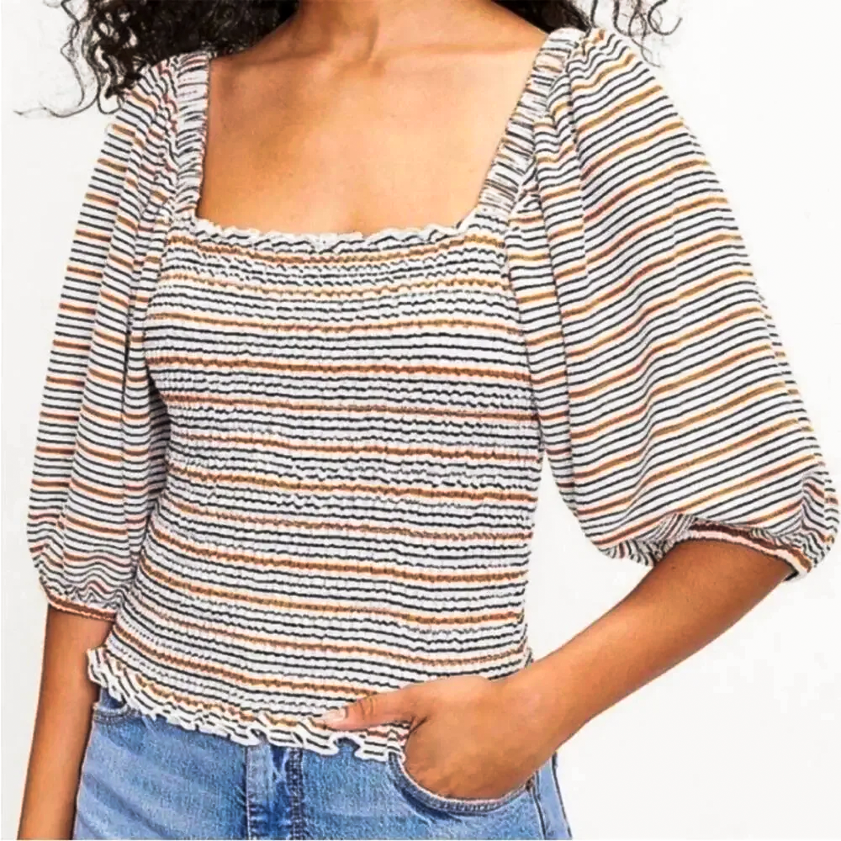 LOFT Striped Smocked Top - Women's Size S