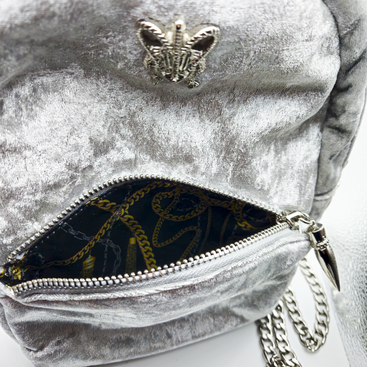 Laurel DeWitt Silver Crushed Velvet Mini Backpack