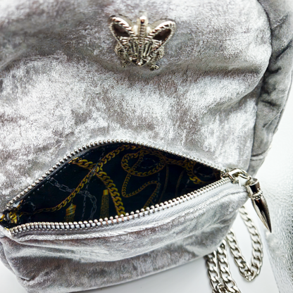 Laurel DeWitt Silver Crushed Velvet Mini Backpack