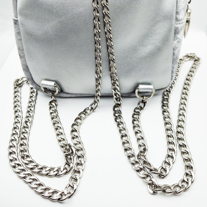 Laurel DeWitt Silver Crushed Velvet Mini Backpack