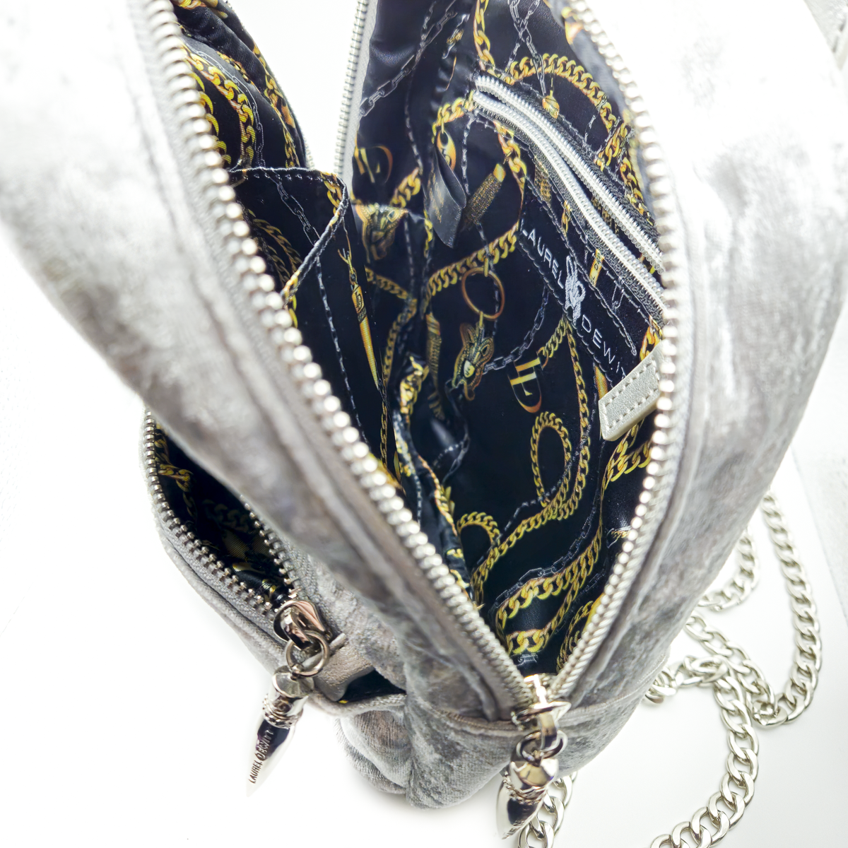 Laurel DeWitt Silver Crushed Velvet Mini Backpack