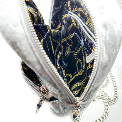 Laurel DeWitt Silver Crushed Velvet Mini Backpack