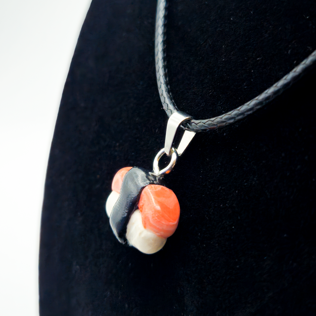 Sushi Roll Necklace - Handmade Pendant on 18" Corded Adjustable Necklace