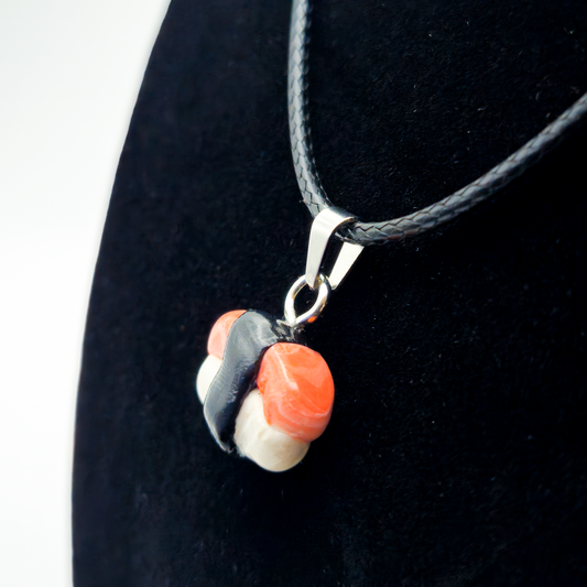 Sushi Roll Necklace - Handmade Pendant on 18" Corded Adjustable Necklace