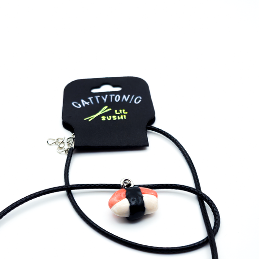 Sushi Roll Necklace - Handmade Pendant on 18" Corded Adjustable Necklace