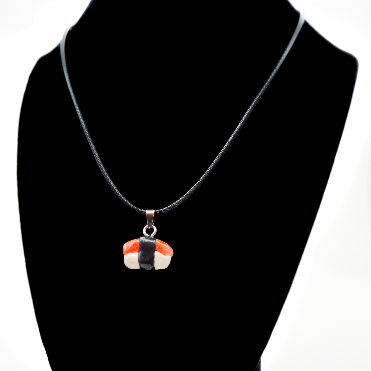 Sushi Roll Necklace - Handmade Pendant on 18" Corded Adjustable Necklace